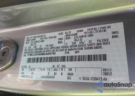 2021 Ford Escape Sel из США, поврежденный, VIN 1FMCU0H64MUA06792